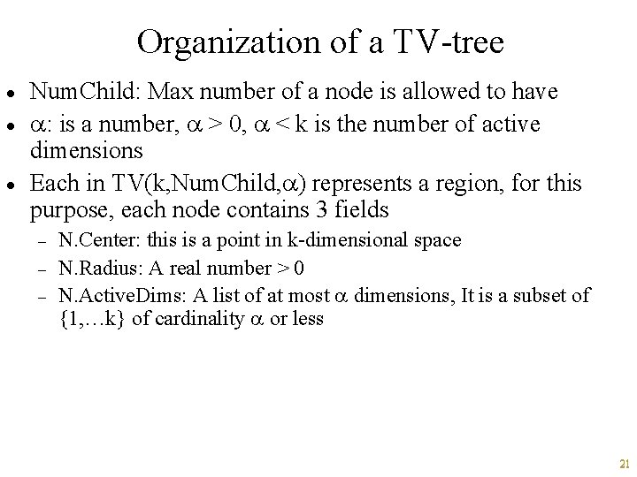 Organization of a TV-tree · · · Num. Child: Max number of a node