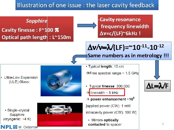 Illustration of one issue : the laser cavity feedback Sapphire Cavity finesse : F~100