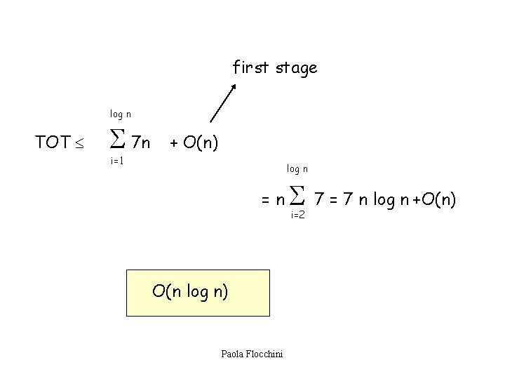 first stage log n TOT 7 n + O(n) i=1 log n =n O(n