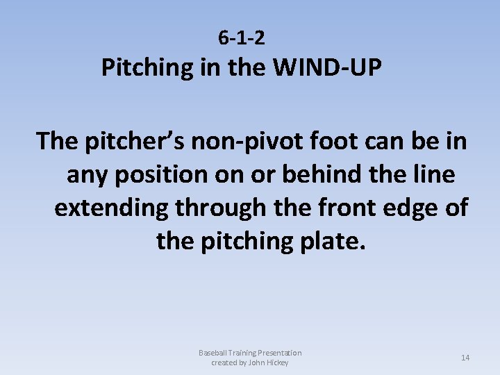 6 -1 -2 Pitching in the WIND-UP The pitcher’s non-pivot foot can be in
