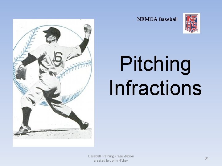 NEMOA Baseball Pitching Infractions Baseball Training Presentation created by John Hickey 34 