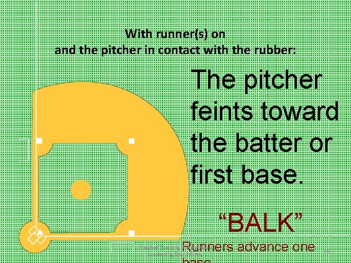 With runner(s) on and the pitcher in contact with the rubber: The pitcher feints