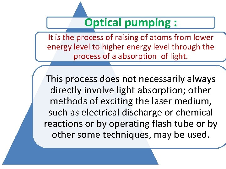Optical pumping : It is the process of raising of atoms from lower energy