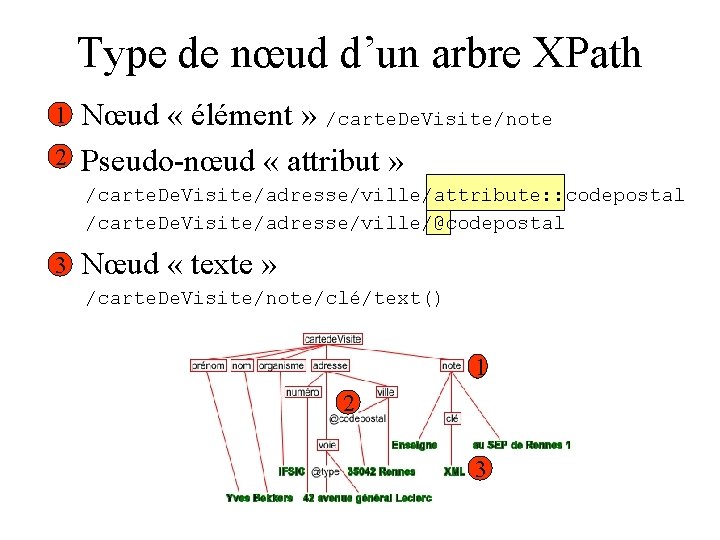 Type de nœud d’un arbre XPath 1 1. Nœud « élément » /carte. De.