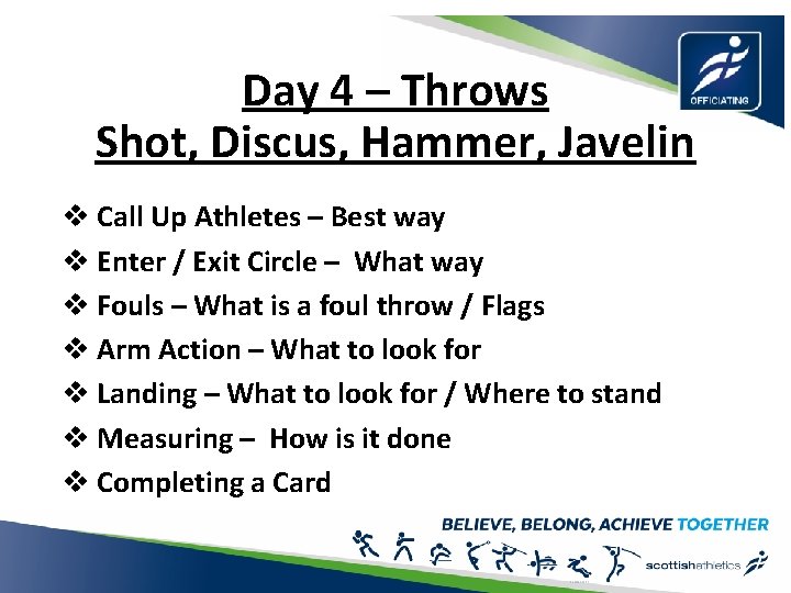 Day 4 – Throws Shot, Discus, Hammer, Javelin v Call Up Athletes – Best