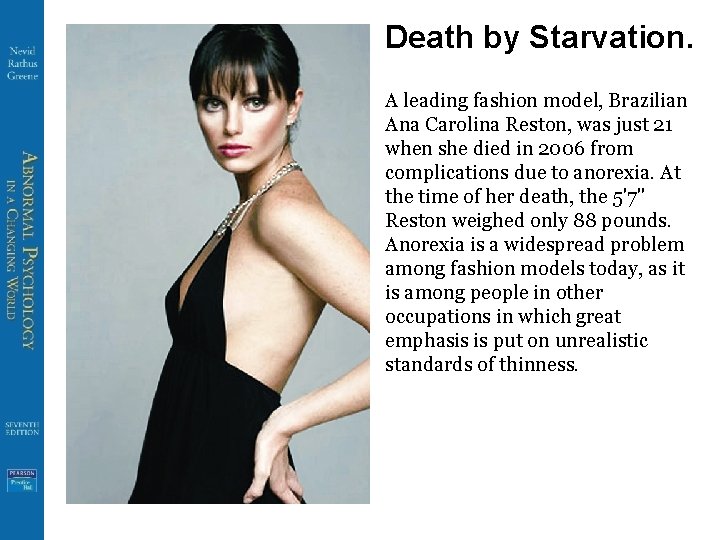 Death by Starvation. A leading fashion model, Brazilian Ana Carolina Reston, was just 21