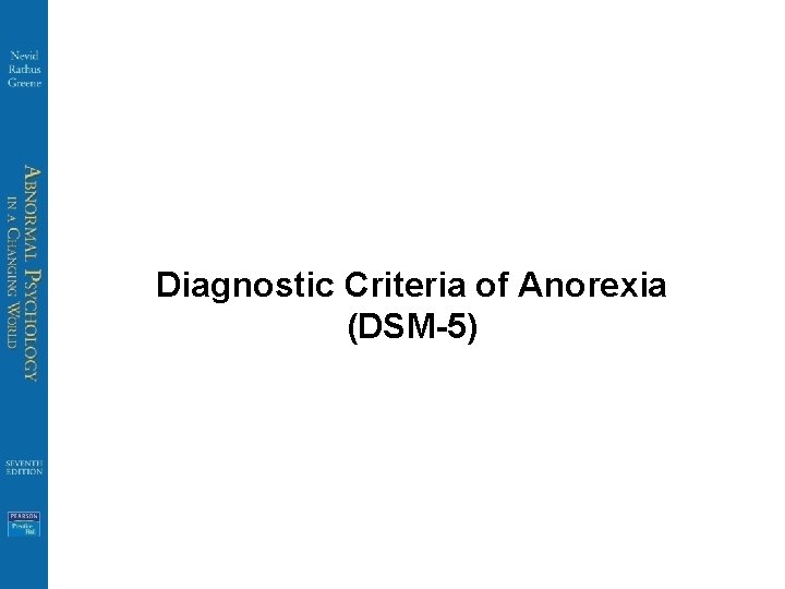 Diagnostic Criteria of Anorexia (DSM-5) 
