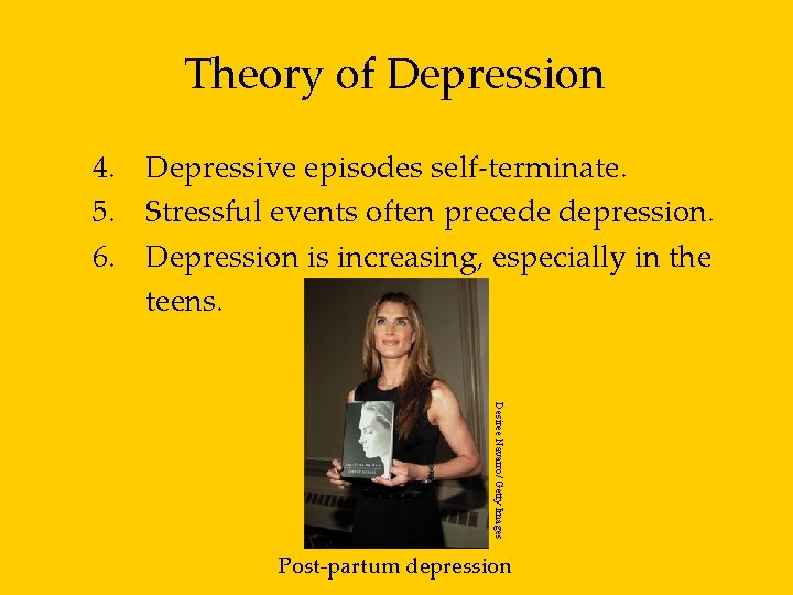 Theory of Depression 4. Depressive episodes self-terminate. 5. Stressful events often precede depression. 6.