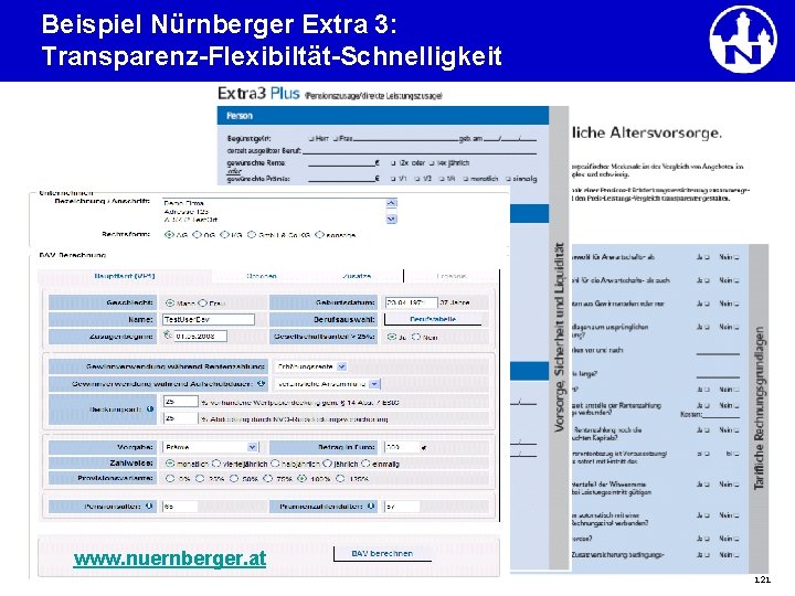 Beispiel Nürnberger Extra 3: Transparenz-Flexibiltät-Schnelligkeit www. nuernberger. at 121 