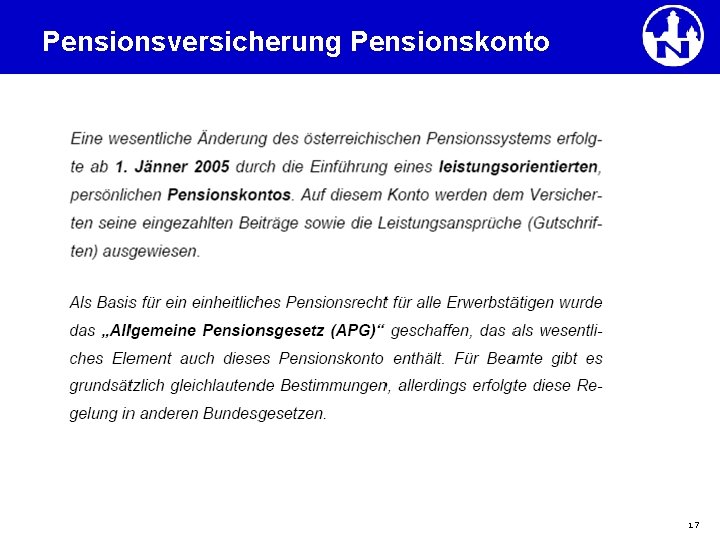 Pensionsversicherung Pensionskonto 17 