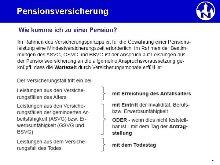 Pensionsversicherung Wie komme ich zu einer Pension? 18 