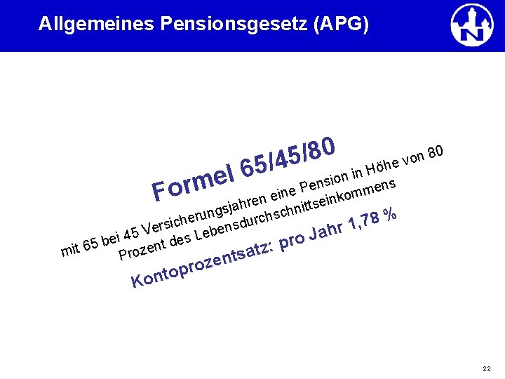 Allgemeines Pensionsgesetz (APG) 5 6 l rme 0 8 / /45 8 n o