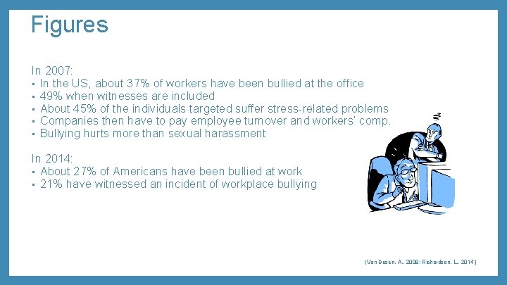 Figures In 2007: • In the US, about 37% of workers have been bullied