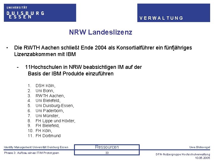 VERWALTUNG NRW Landeslizenz • Die RWTH Aachen schließt Ende 2004 als Konsortialführer ein fünfjähriges