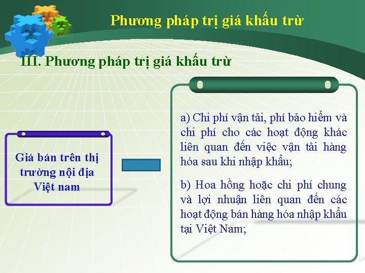 Phương pháp trị giá khấu trừ III. Phương pháp trị giá khấu trừ Giá