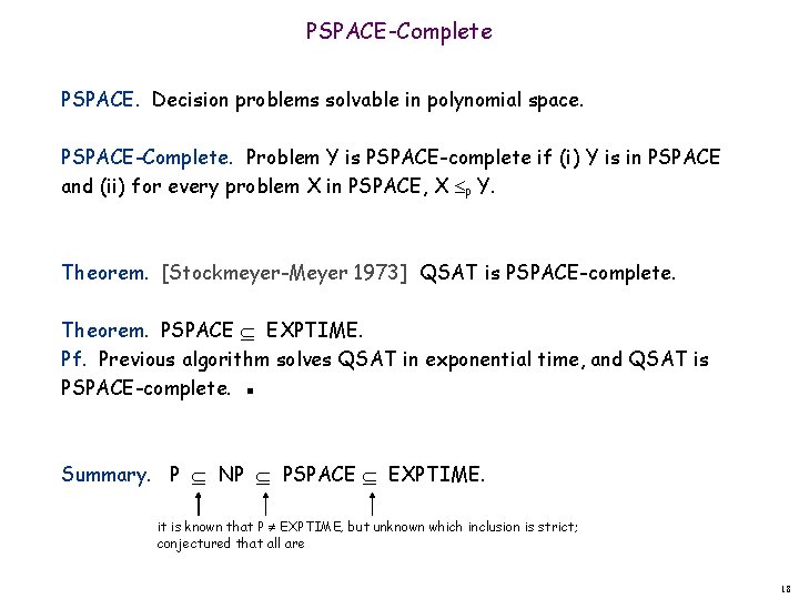 PSPACE-Complete PSPACE. Decision problems solvable in polynomial space. PSPACE-Complete. Problem Y is PSPACE-complete if