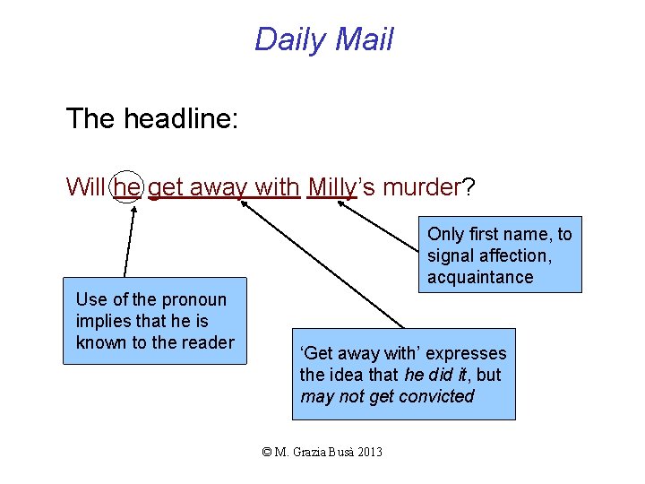 Daily Mail The headline: Will he get away with Milly’s murder? Only first name,
