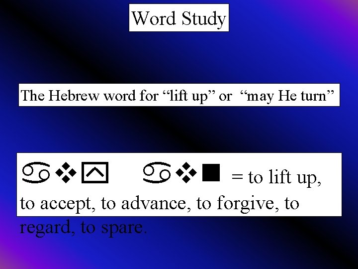 Word Study The Hebrew word for “lift up” or “may He turn” avy avn