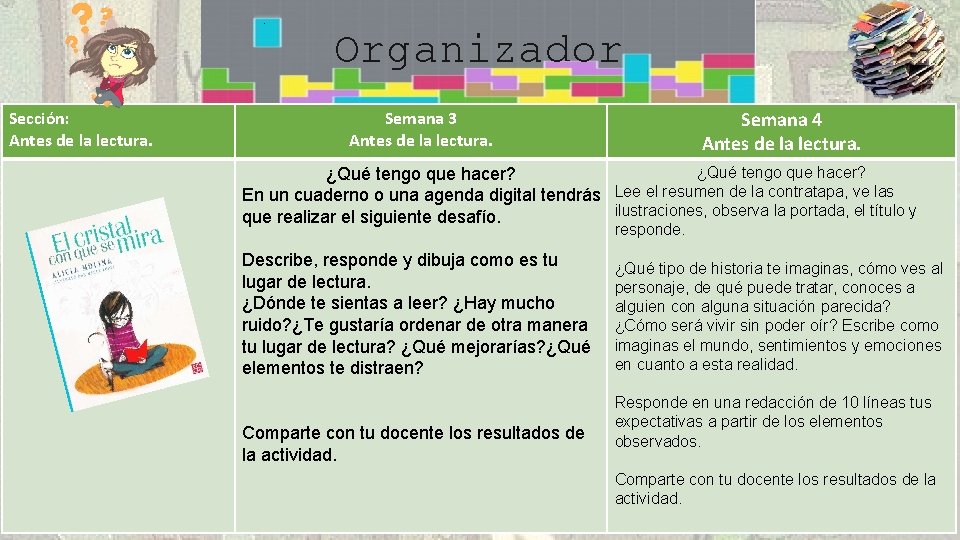 . Sección: Antes de la lectura. Organizador Semana 4 Antes de la lectura. Semana