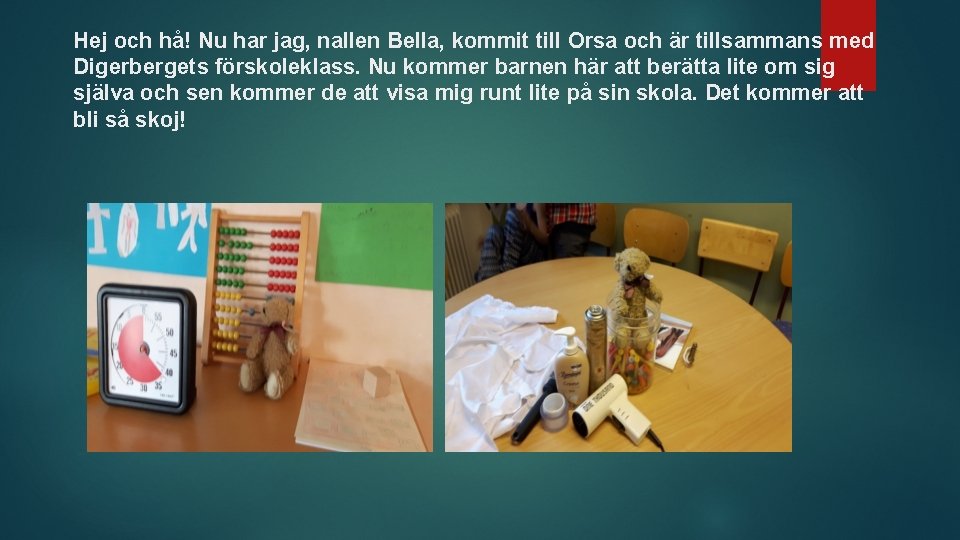 Hej och hå! Nu har jag, nallen Bella, kommit till Orsa och är tillsammans