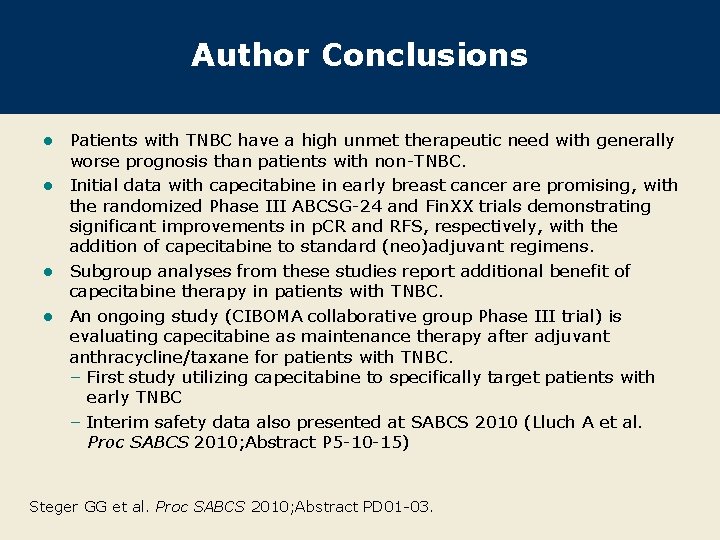 Author Conclusions Patients with TNBC have a high unmet therapeutic need with generally worse