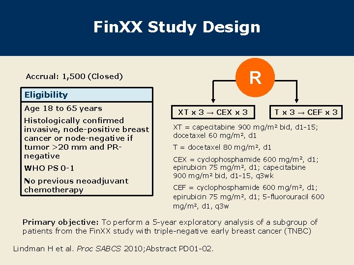 Fin. XX Study Design R Accrual: 1, 500 (Closed) Eligibility Age 18 to 65