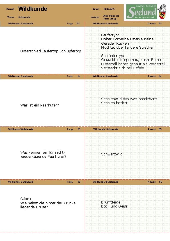 Bereich Wildkunde Thema Schalenwild Wildkunde/ Schalenwild Datum Autoren Frage 53 Unterschied Läufertyp Schlüpfertyp 10.