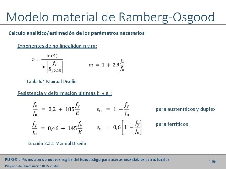 Modelo material de Ramberg-Osgood Cálculo analítico/estimación de los parámetros necesarios: Exponentes de no linealidad