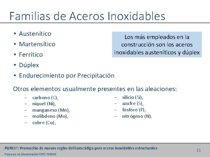 Familias de Aceros Inoxidables • • • Austenítico Los más empleados en la Martensítico