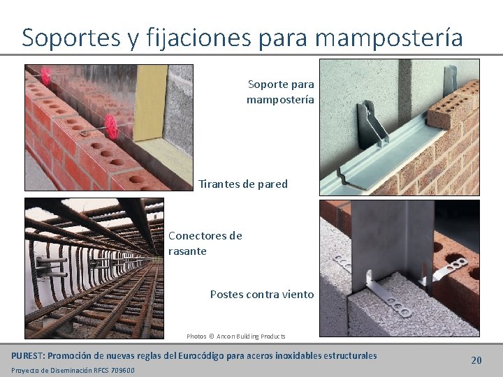 Soportes y fijaciones para mampostería Soporte para mampostería Tirantes de pared Conectores de rasante
