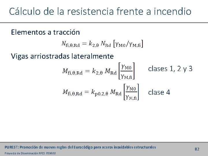 Cálculo de la resistencia frente a incendio Elementos a tracción Vigas arriostradas lateralmente clases