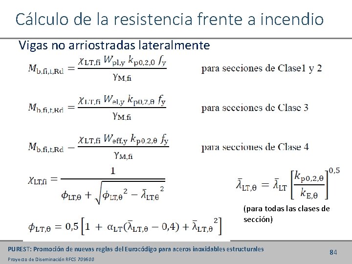 Cálculo de la resistencia frente a incendio Vigas no arriostradas lateralmente (para todas las