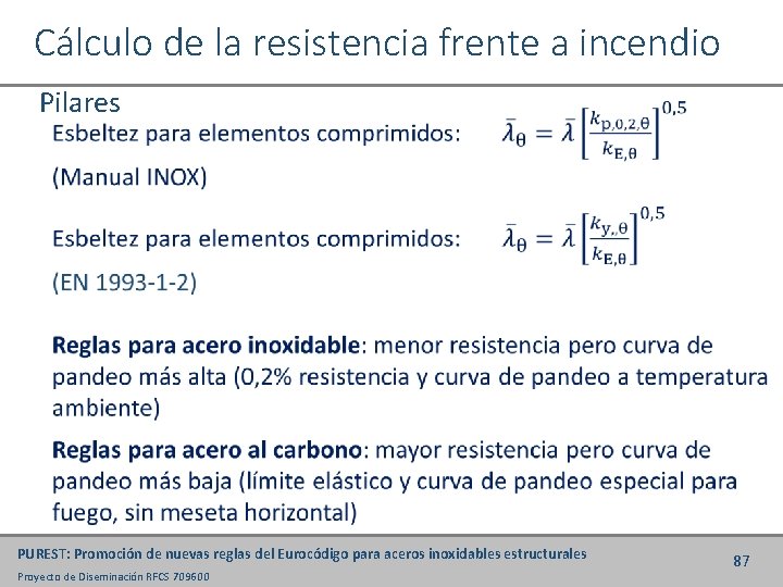 Cálculo de la resistencia frente a incendio Pilares PUREST: Promoción de nuevas reglas del