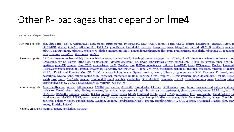 Other R- packages that depend on lme 4 