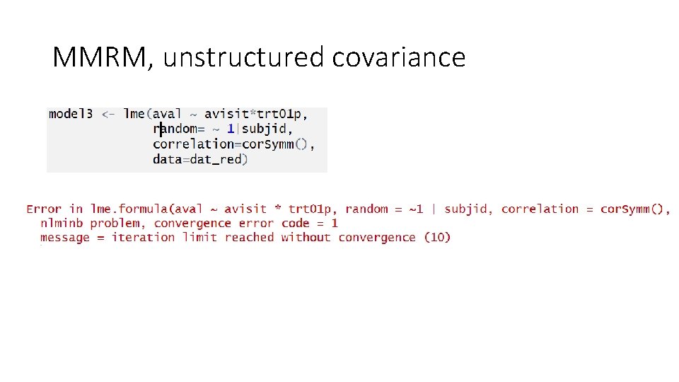 MMRM, unstructured covariance 