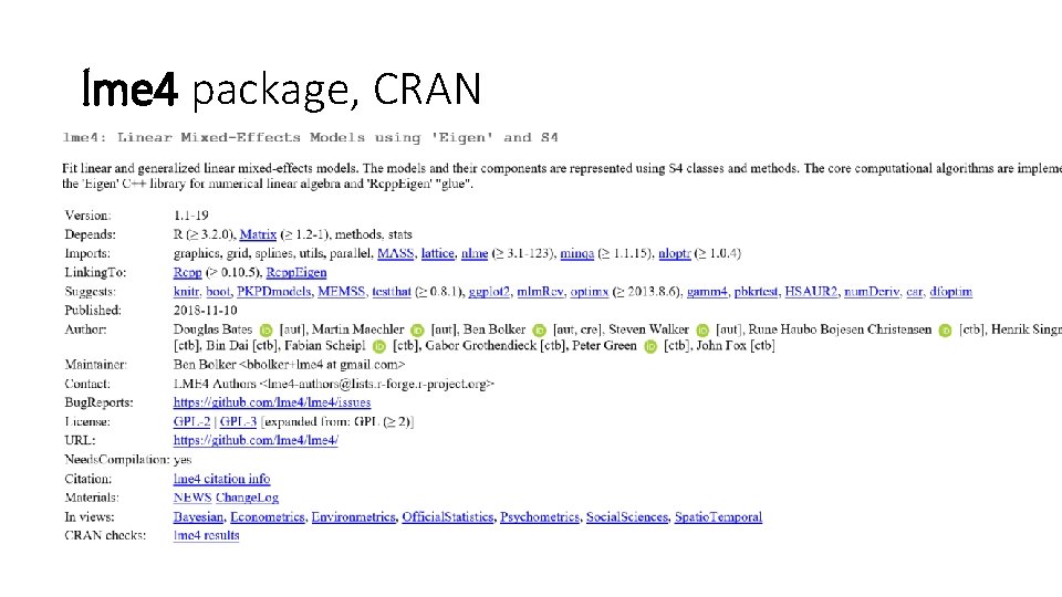 lme 4 package, CRAN 
