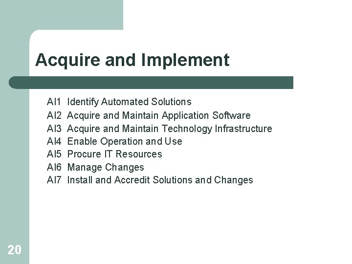 Acquire and Implement AI 1 AI 2 AI 3 AI 4 AI 5 AI