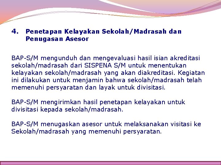 4. Penetapan Kelayakan Sekolah/Madrasah dan Penugasan Asesor BAP-S/M mengunduh dan mengevaluasi hasil isian akreditasi