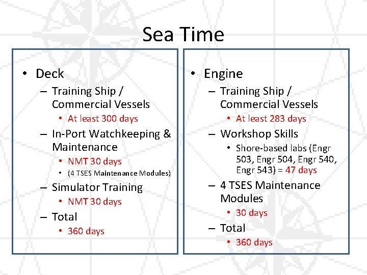 Sea Time • Deck • Engine – Training Ship / Commercial Vessels • At