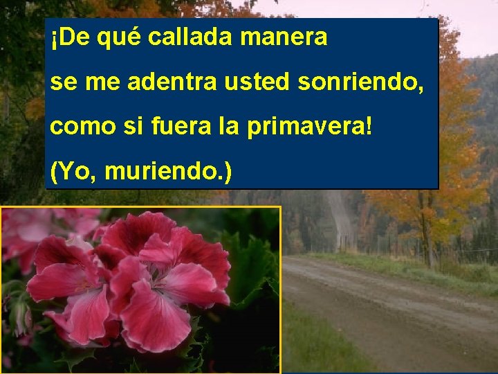 ¡De qué callada manera se me adentra usted sonriendo, como si fuera la primavera!