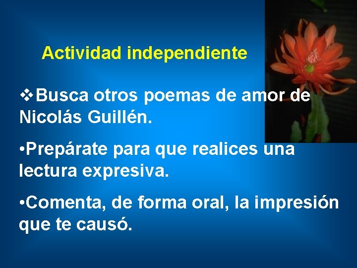 Actividad independiente v. Busca otros poemas de amor de Nicolás Guillén. • Prepárate para