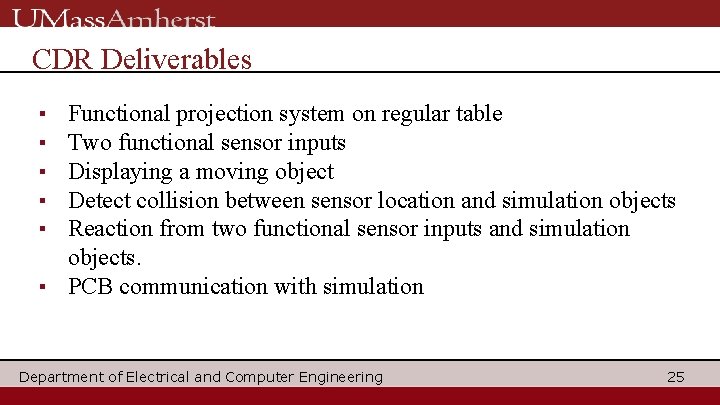 CDR Deliverables ▪ ▪ ▪ Functional projection system on regular table Two functional sensor