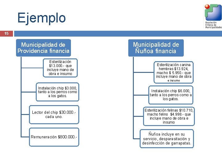 Ejemplo 15 Municipalidad de Providencia financia Esterilización $13. 000. - que incluye mano de