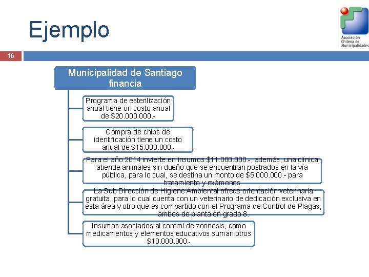 Ejemplo 16 Municipalidad de Santiago financia Programa de esterilización anual tiene un costo anual