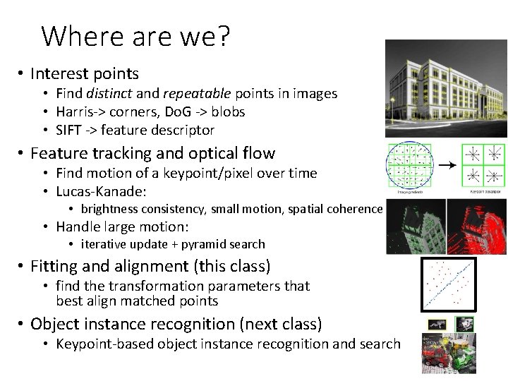 Where are we? • Interest points • Find distinct and repeatable points in images