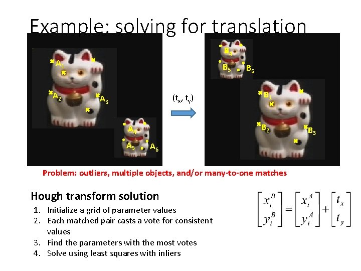 Example: solving for translation B 4 A 1 A 2 B 5 (tx, ty) Example: solving for translation B 4 A 1 A 2 B 5 (tx, ty)
