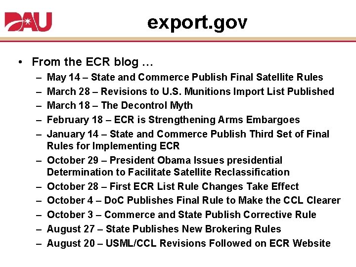 export. gov • From the ECR blog … – – – May 14 –