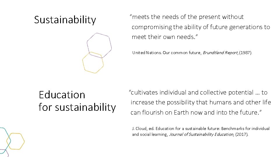 Sustainability “meets the needs of the present without compromising the ability of future generations