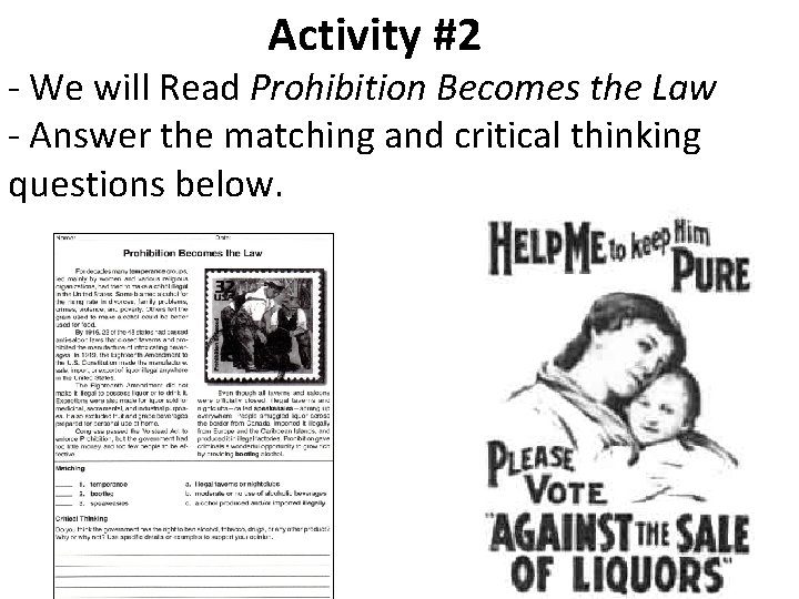 Activity #2 - We will Read Prohibition Becomes the Law - Answer the matching