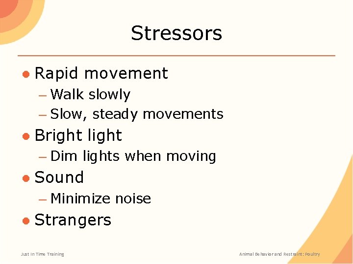 Stressors ● Rapid movement – Walk slowly – Slow, steady movements ● Bright light